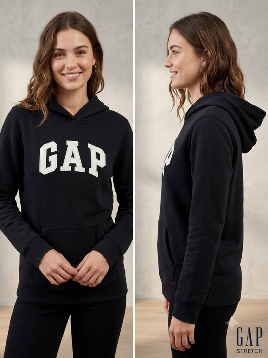 GAP Tops - GAP Stretch Y2K Black with Front Pocket Hoodie Women's Sweatshirt - Size Small